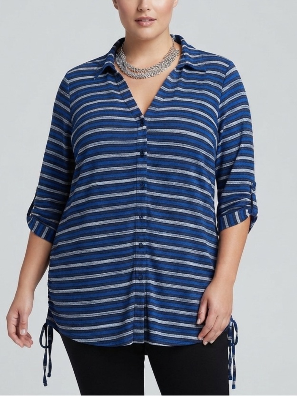 PENNINGTONS Plus Size X Long Sleeve Striped Blouse Corset Lace Hips